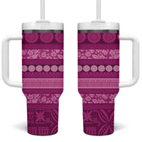 Fiji Marau na Kerisimasi Tumbler With Handle Pink Tapa Masi Inspired Christmas - Polynesian Pride