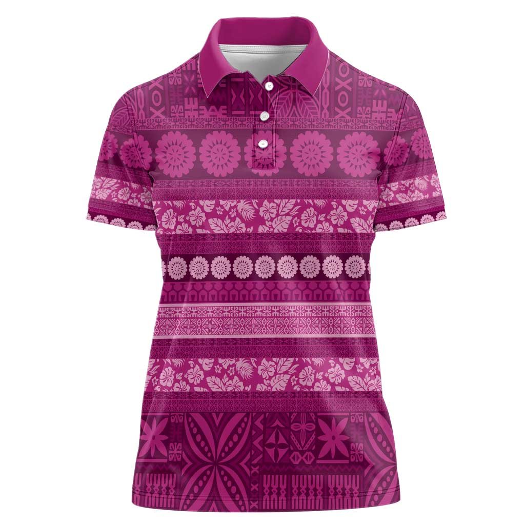 Fiji Marau na Kerisimasi Women Polo Shirt Pink Tapa Masi Inspired Christmas - Polynesian Pride