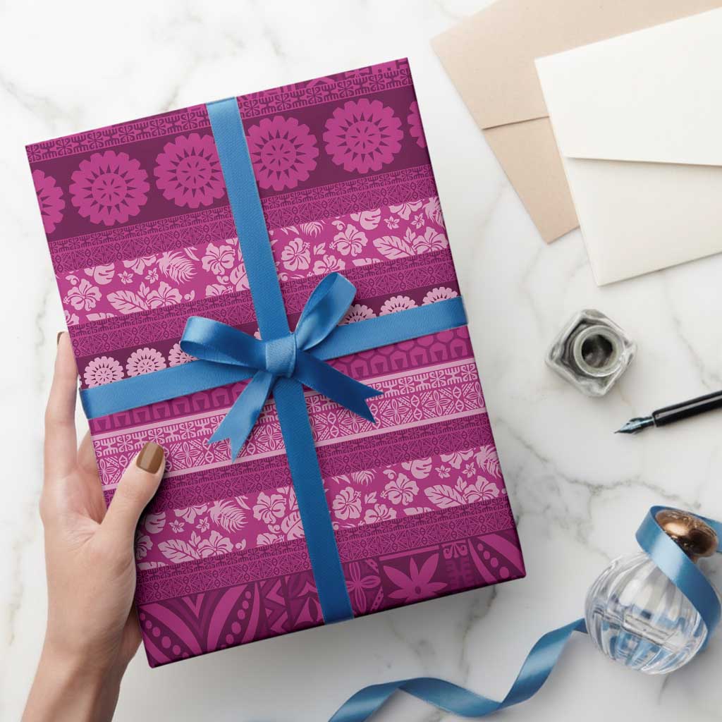 Fiji Marau na Kerisimasi Wrapping Paper Pink Tapa Masi Inspired Christmas LT9 - Polynesian Pride