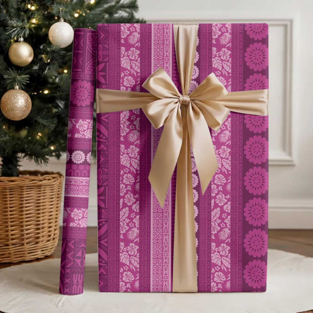 Fiji Marau na Kerisimasi Wrapping Paper Pink Tapa Masi Inspired Christmas LT9 - Polynesian Pride