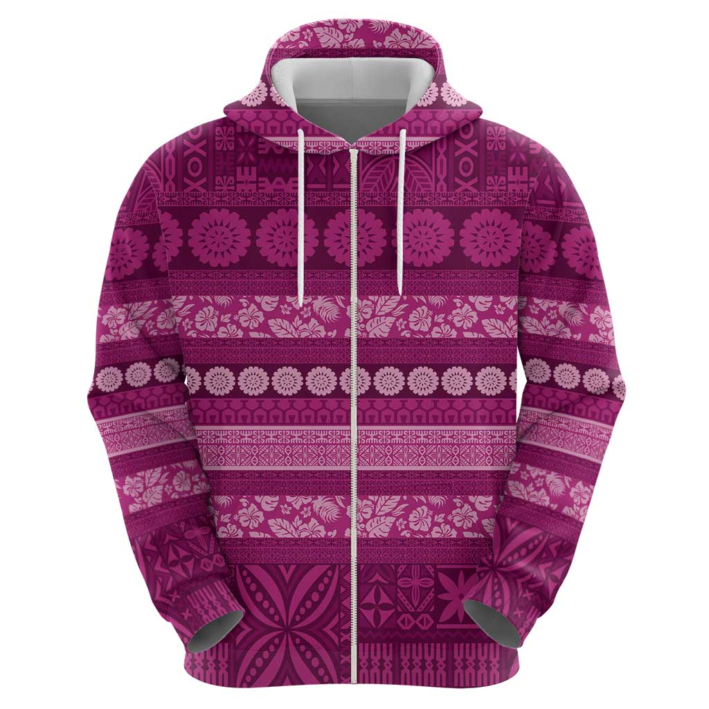 Fiji Marau na Kerisimasi Zip Hoodie Pink Tapa Masi Inspired Christmas LT9 - Polynesian Pride