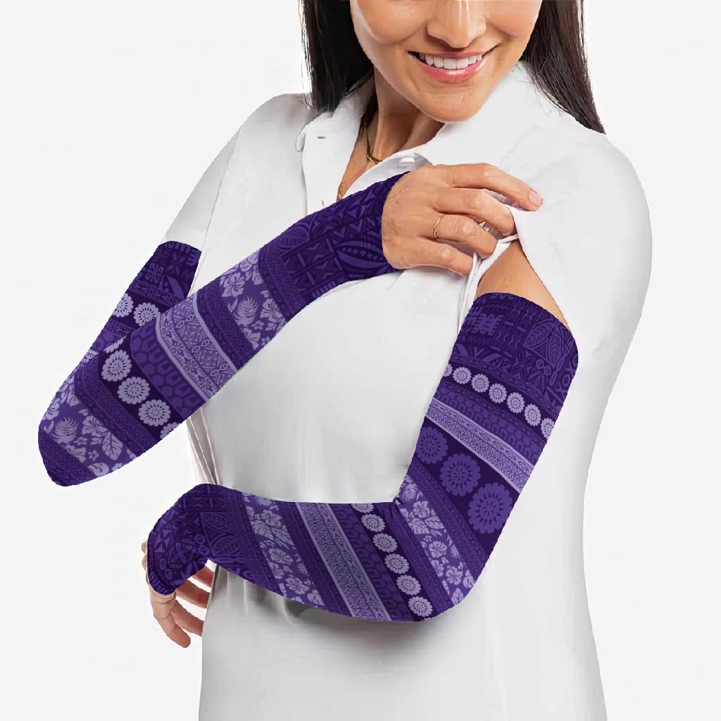 Fiji Marau na Kerisimasi Arm Sleeves Purple Tapa Masi Inspired Christmas LT9 - Polynesian Pride