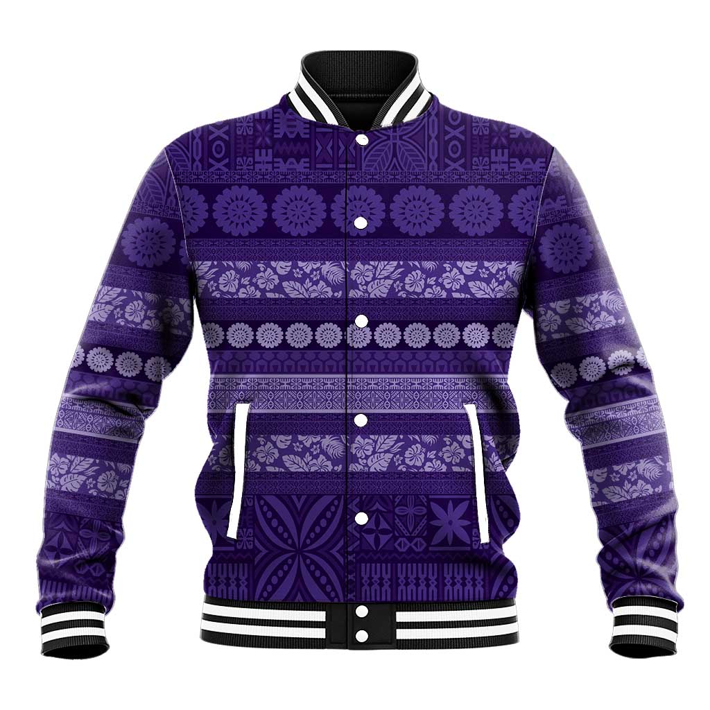 Fiji Marau na Kerisimasi Baseball Jacket Purple Tapa Masi Inspired Christmas LT9 Unisex Purple - Polynesian Pride