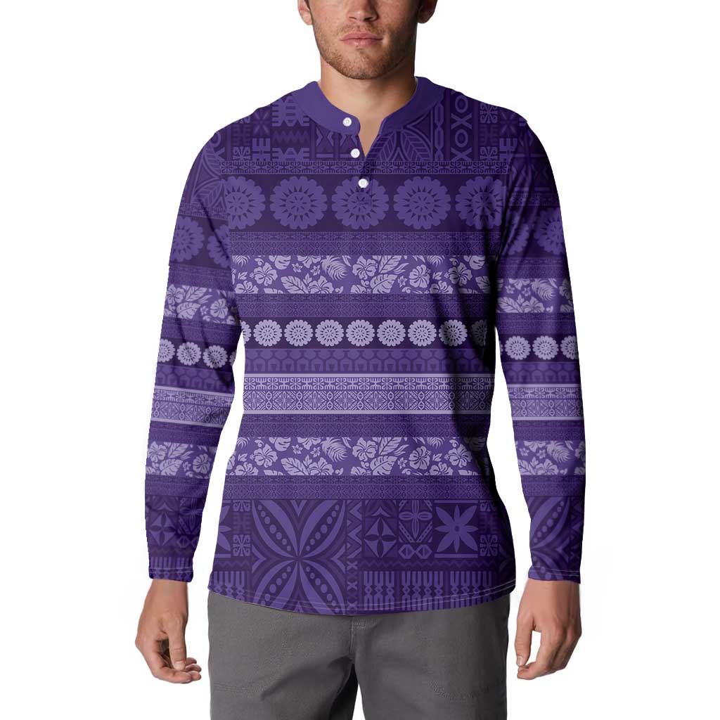 Fiji Marau na Kerisimasi Button Sweatshirt Purple Tapa Masi Inspired Christmas LT9 - Polynesian Pride