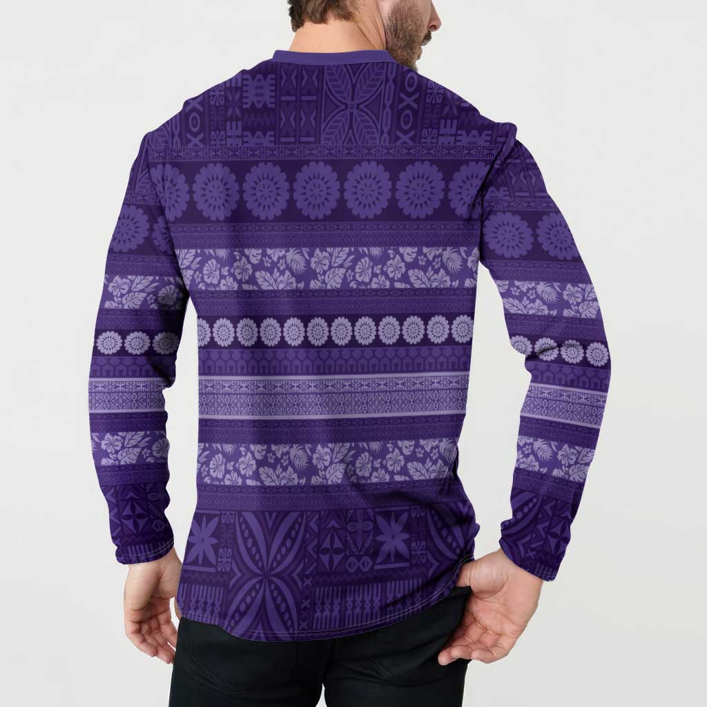 Fiji Marau na Kerisimasi Button Sweatshirt Purple Tapa Masi Inspired Christmas LT9 - Polynesian Pride
