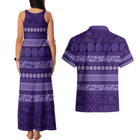 Fiji Marau na Kerisimasi Couples Matching Tank Maxi Dress and Hawaiian Shirt Purple Tapa Masi Inspired Christmas - Polynesian Pride
