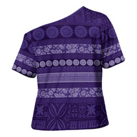 Fiji Marau na Kerisimasi Cross Shoulder Shirt Purple Tapa Masi Inspired Christmas LT9 - Polynesian Pride