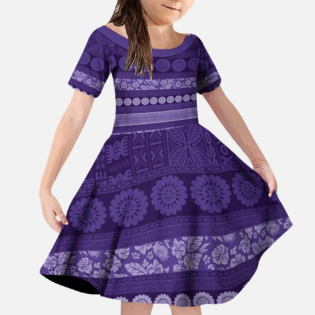 Fiji Marau na Kerisimasi Family Matching Long Sleeve Bodycon Dress and Hawaiian Shirt Purple Tapa Masi Inspired Christmas - Polynesian Pride
