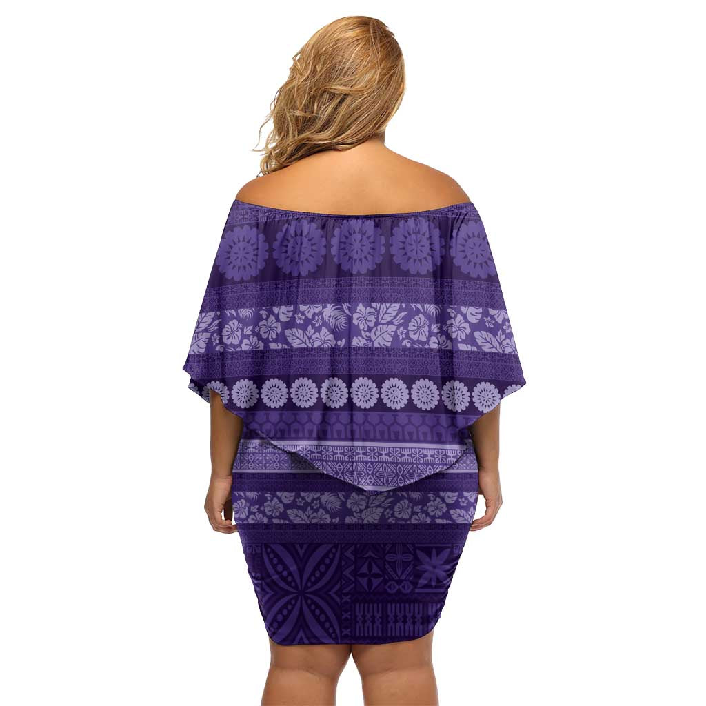 Fiji Marau na Kerisimasi Family Matching Off Shoulder Short Dress and Hawaiian Shirt Purple Tapa Masi Inspired Christmas - Polynesian Pride