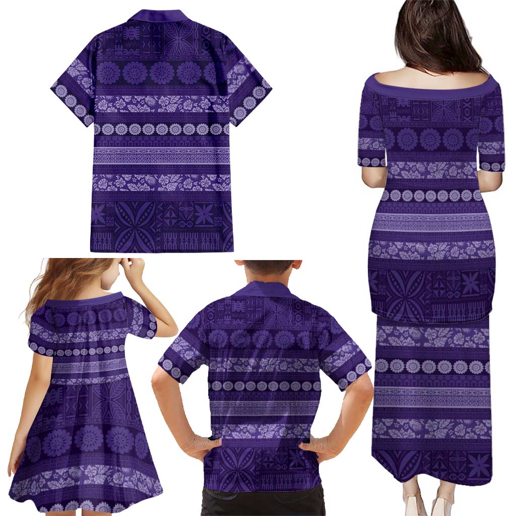 Fiji Marau na Kerisimasi Family Matching Puletasi and Hawaiian Shirt Purple Tapa Masi Inspired Christmas - Polynesian Pride