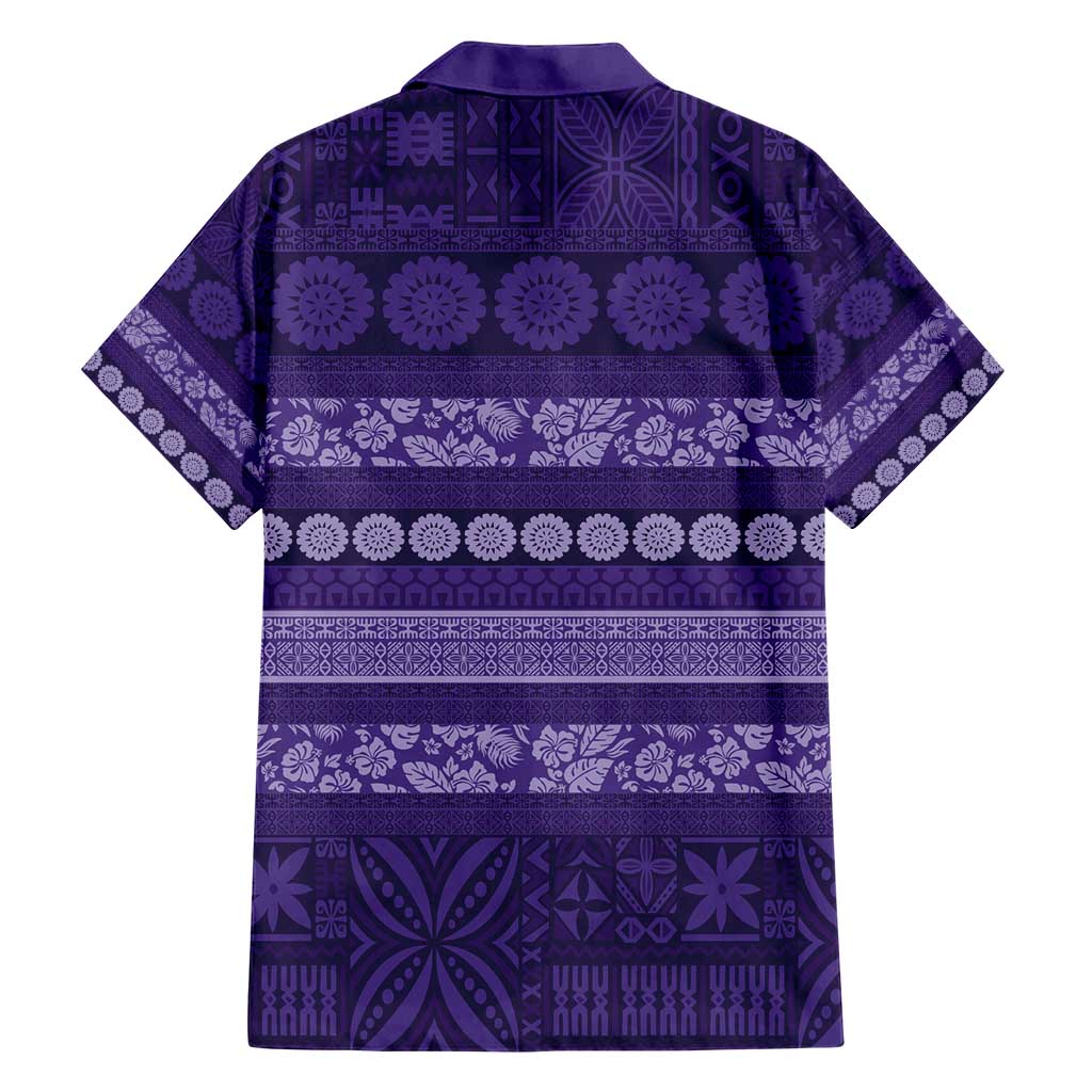 Fiji Marau na Kerisimasi Family Matching Short Sleeve Bodycon Dress and Hawaiian Shirt Purple Tapa Masi Inspired Christmas - Polynesian Pride