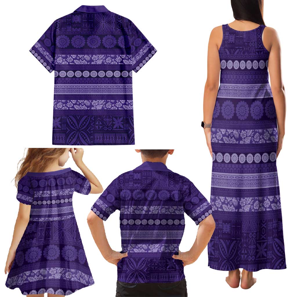 Fiji Marau na Kerisimasi Family Matching Tank Maxi Dress and Hawaiian Shirt Purple Tapa Masi Inspired Christmas - Polynesian Pride