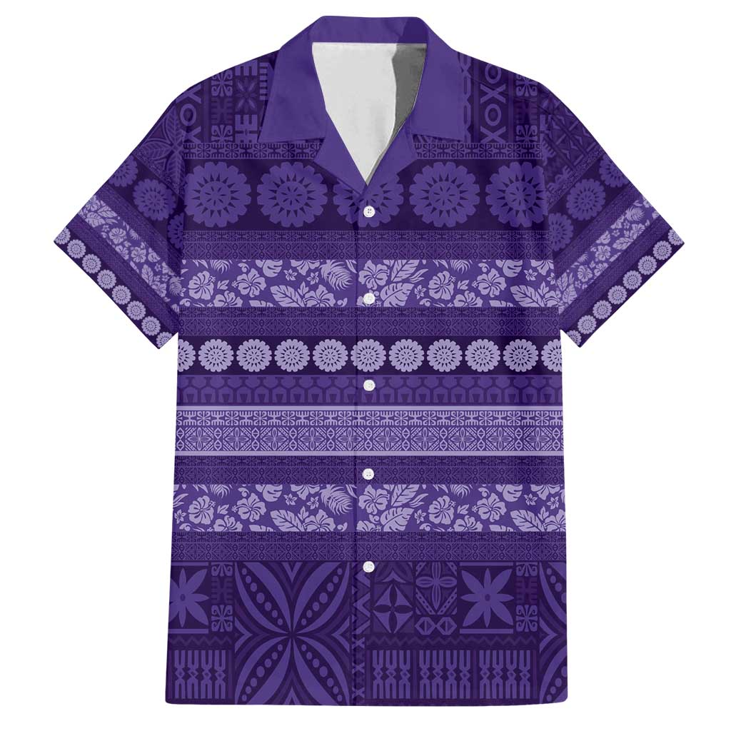 Fiji Marau na Kerisimasi Family Matching Tank Maxi Dress and Hawaiian Shirt Purple Tapa Masi Inspired Christmas - Polynesian Pride
