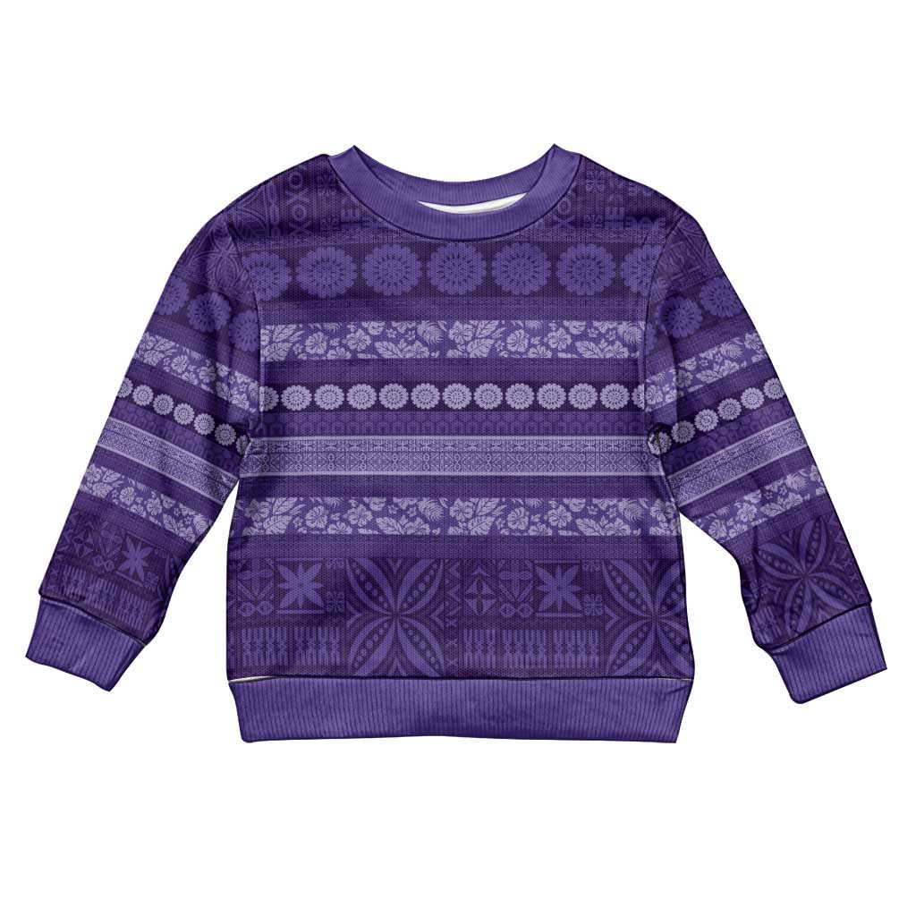 Fiji Marau na Kerisimasi Kid Ugly Christmas Sweater Purple Tapa Masi Inspired Christmas LT9 Kid Purple - Polynesian Pride