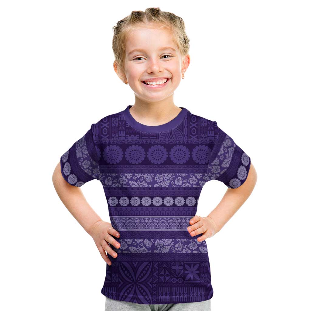 Fiji Marau na Kerisimasi Kid T Shirt Purple Tapa Masi Inspired Christmas LT9 Purple - Polynesian Pride