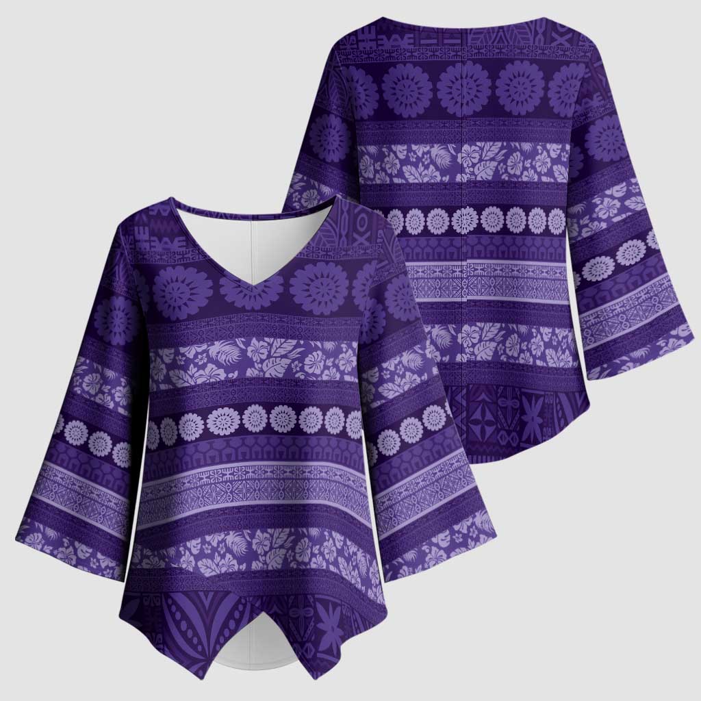 Fiji Marau na Kerisimasi Kimono Sleeve Blouse Purple Tapa Masi Inspired Christmas LT9 - Polynesian Pride