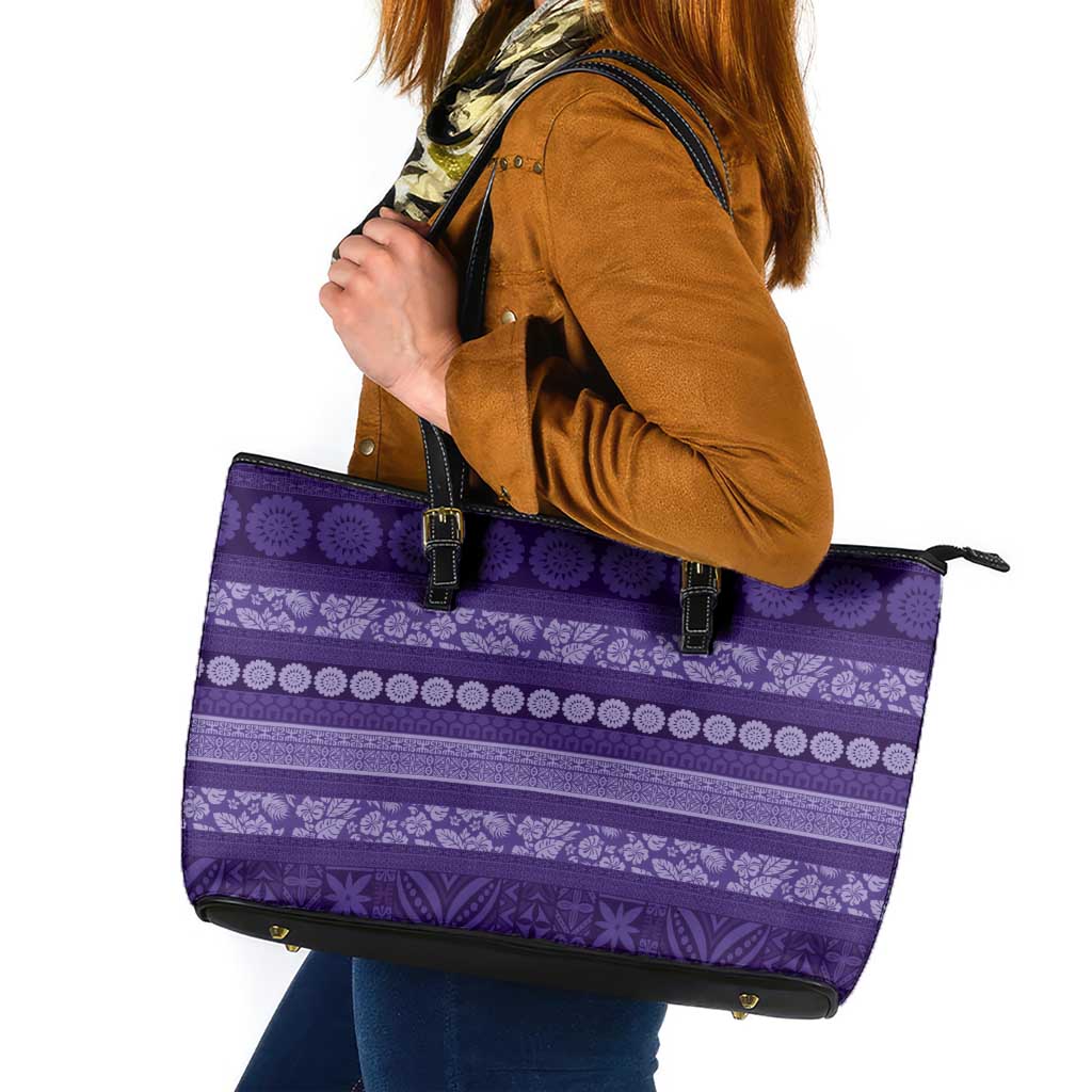 Fiji Marau na Kerisimasi Leather Tote Bag Purple Tapa Masi Inspired Christmas LT9 Purple - Polynesian Pride