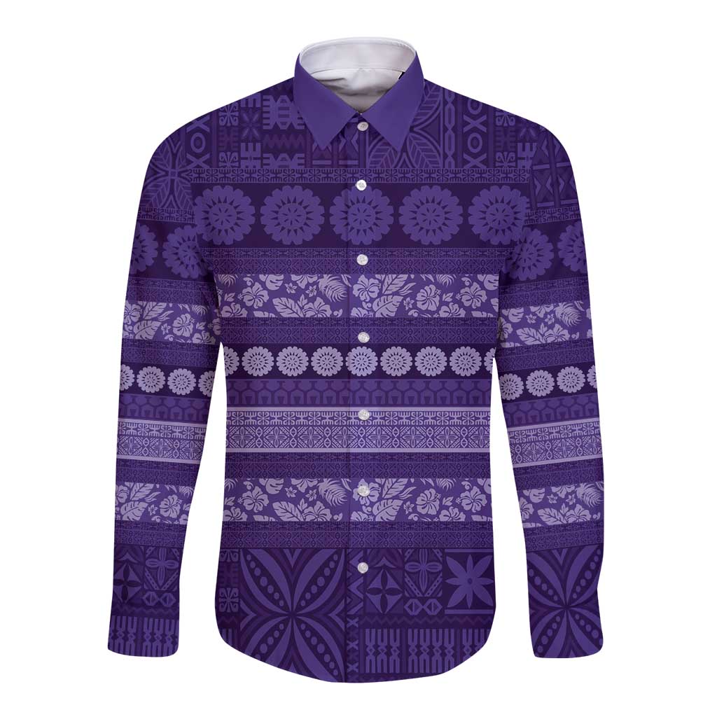 Fiji Marau na Kerisimasi Long Sleeve Button Shirt Purple Tapa Masi Inspired Christmas LT9 Unisex Purple - Polynesian Pride