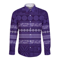 Fiji Marau na Kerisimasi Long Sleeve Button Shirt Purple Tapa Masi Inspired Christmas LT9 Unisex Purple - Polynesian Pride