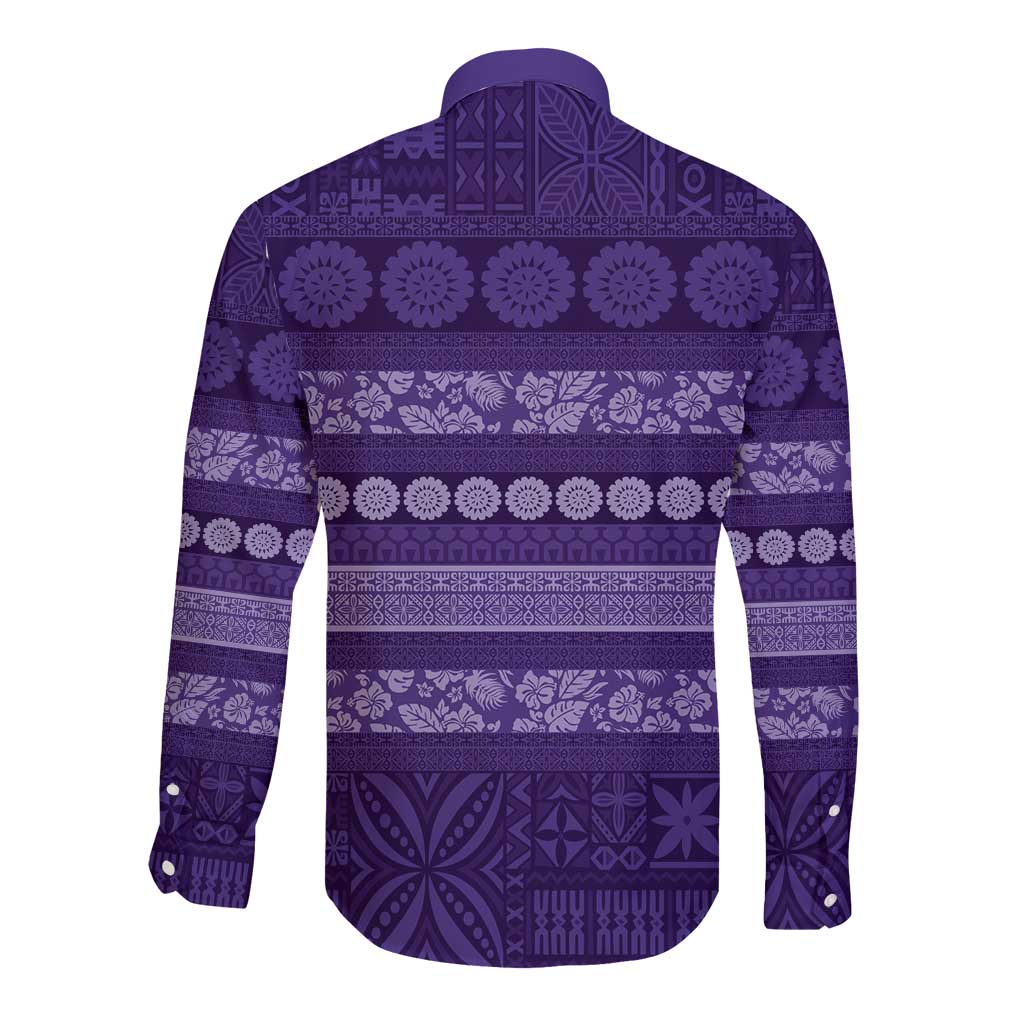 Fiji Marau na Kerisimasi Long Sleeve Button Shirt Purple Tapa Masi Inspired Christmas LT9 - Polynesian Pride