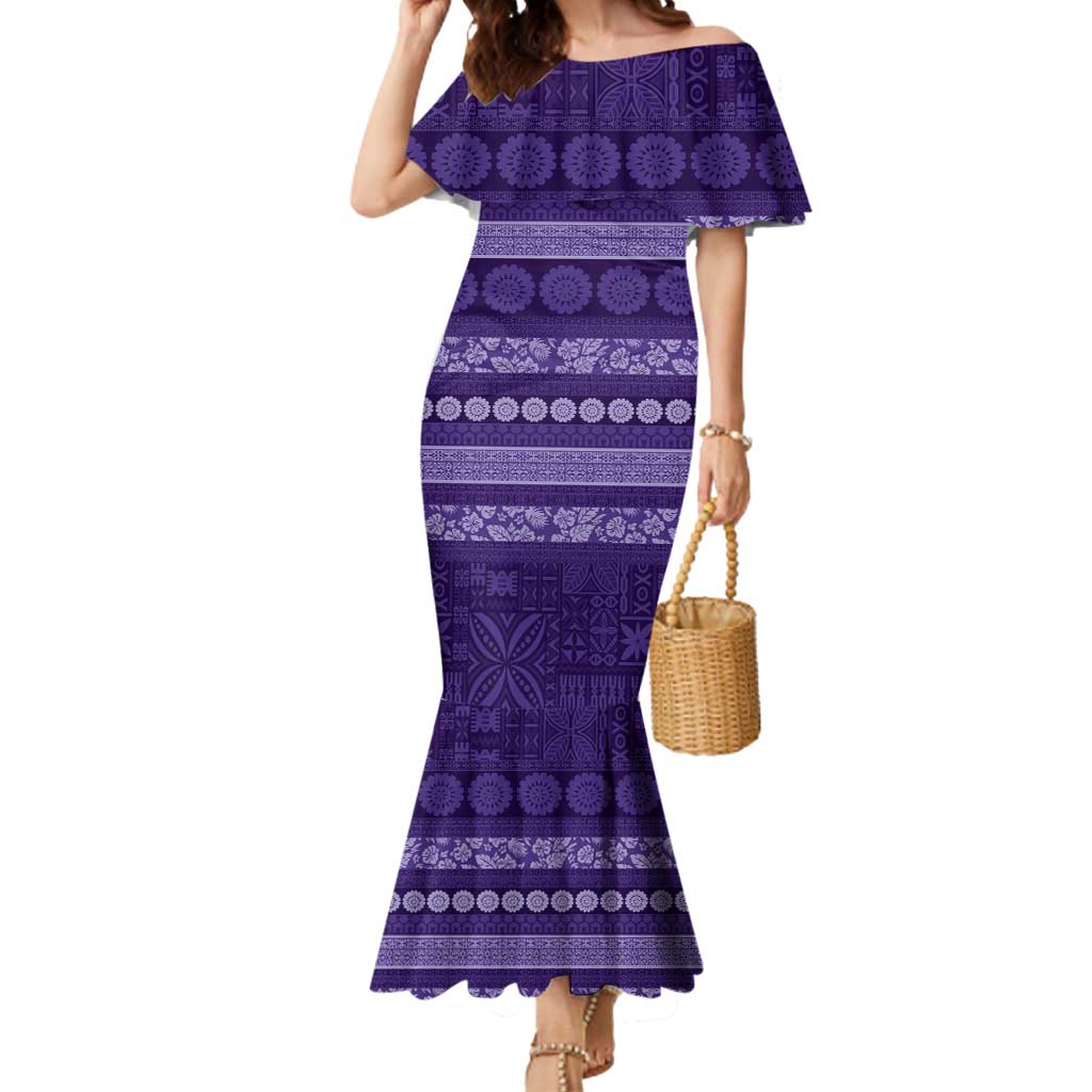 Fiji Marau na Kerisimasi Mermaid Dress Purple Tapa Masi Inspired Christmas - Polynesian Pride