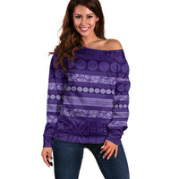 Fiji Marau na Kerisimasi Off Shoulder Sweater Purple Tapa Masi Inspired Christmas - Polynesian Pride