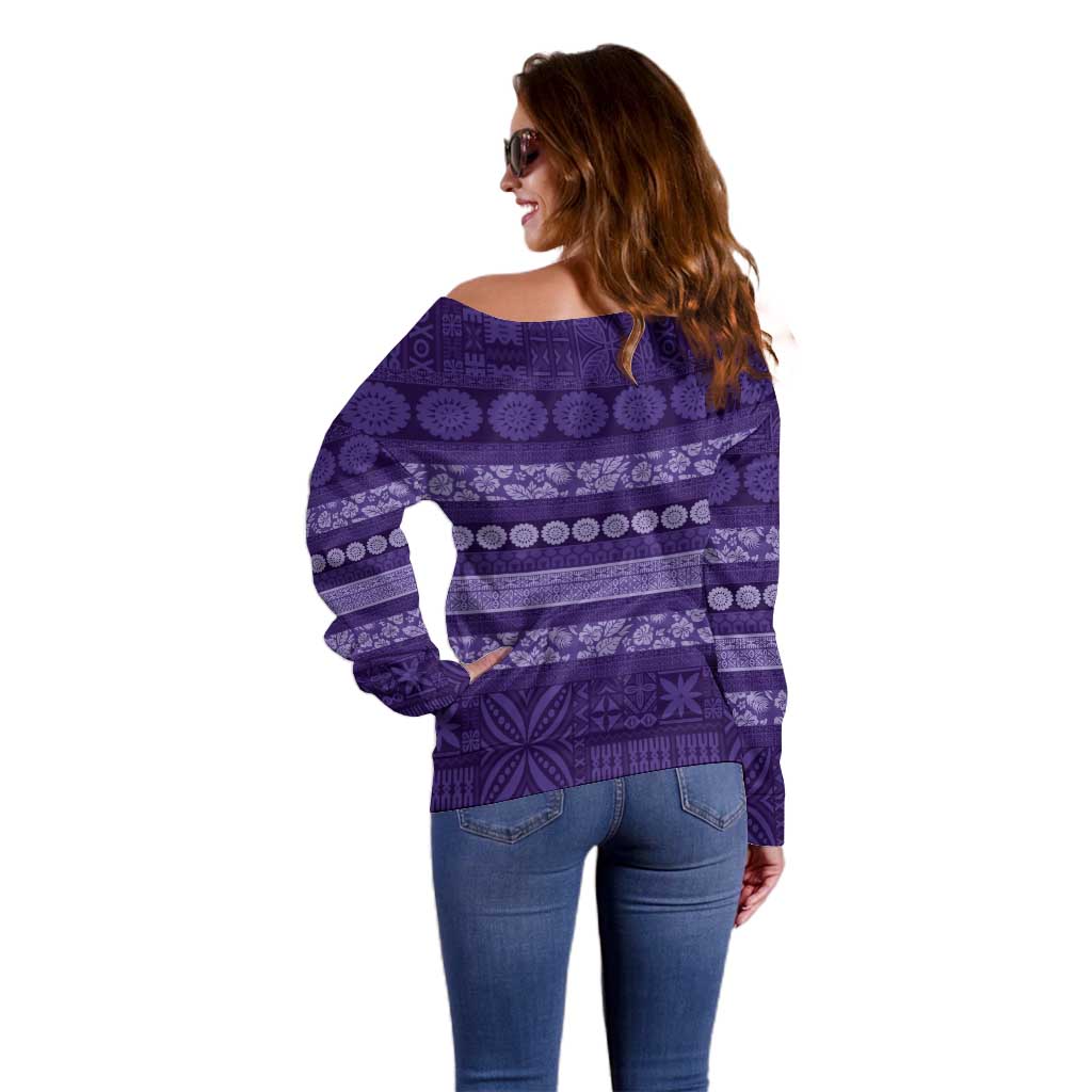 Fiji Marau na Kerisimasi Off Shoulder Sweater Purple Tapa Masi Inspired Christmas - Polynesian Pride