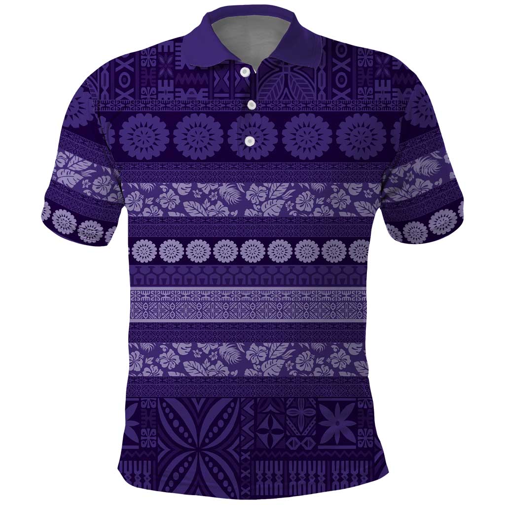 Fiji Marau na Kerisimasi Polo Shirt Purple Tapa Masi Inspired Christmas LT9 Purple - Polynesian Pride