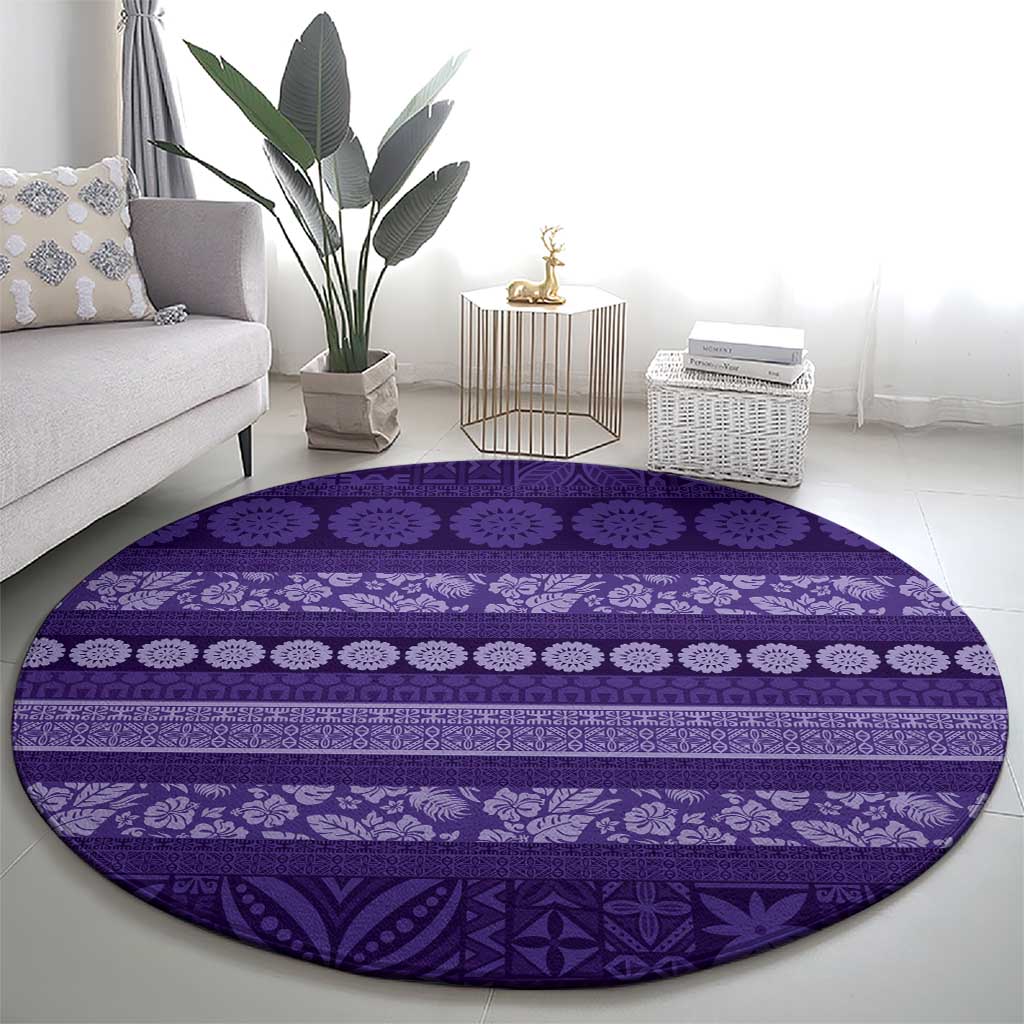 Fiji Marau na Kerisimasi Round Carpet Purple Tapa Masi Inspired Christmas - Polynesian Pride