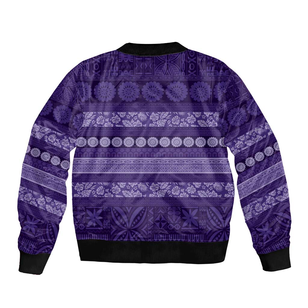 Fiji Marau na Kerisimasi Sleeve Zip Bomber Jacket Purple Tapa Masi Inspired Christmas LT9 - Polynesian Pride
