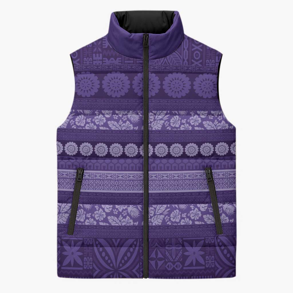 Fiji Marau na Kerisimasi Sleeveless Puffer Jacket Purple Tapa Masi Inspired Christmas LT9 Unisex Purple - Polynesian Pride