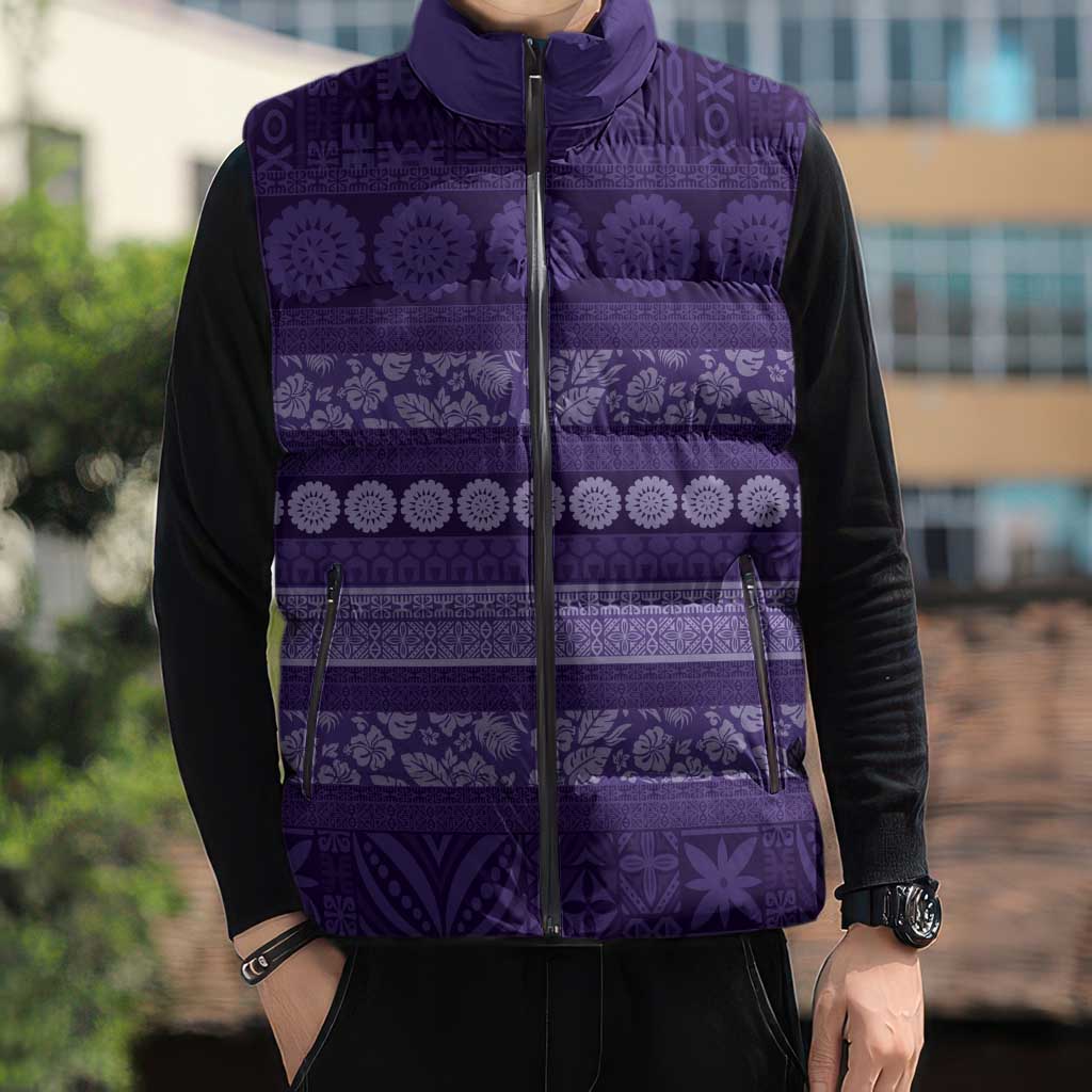 Fiji Marau na Kerisimasi Sleeveless Puffer Jacket Purple Tapa Masi Inspired Christmas LT9 - Polynesian Pride