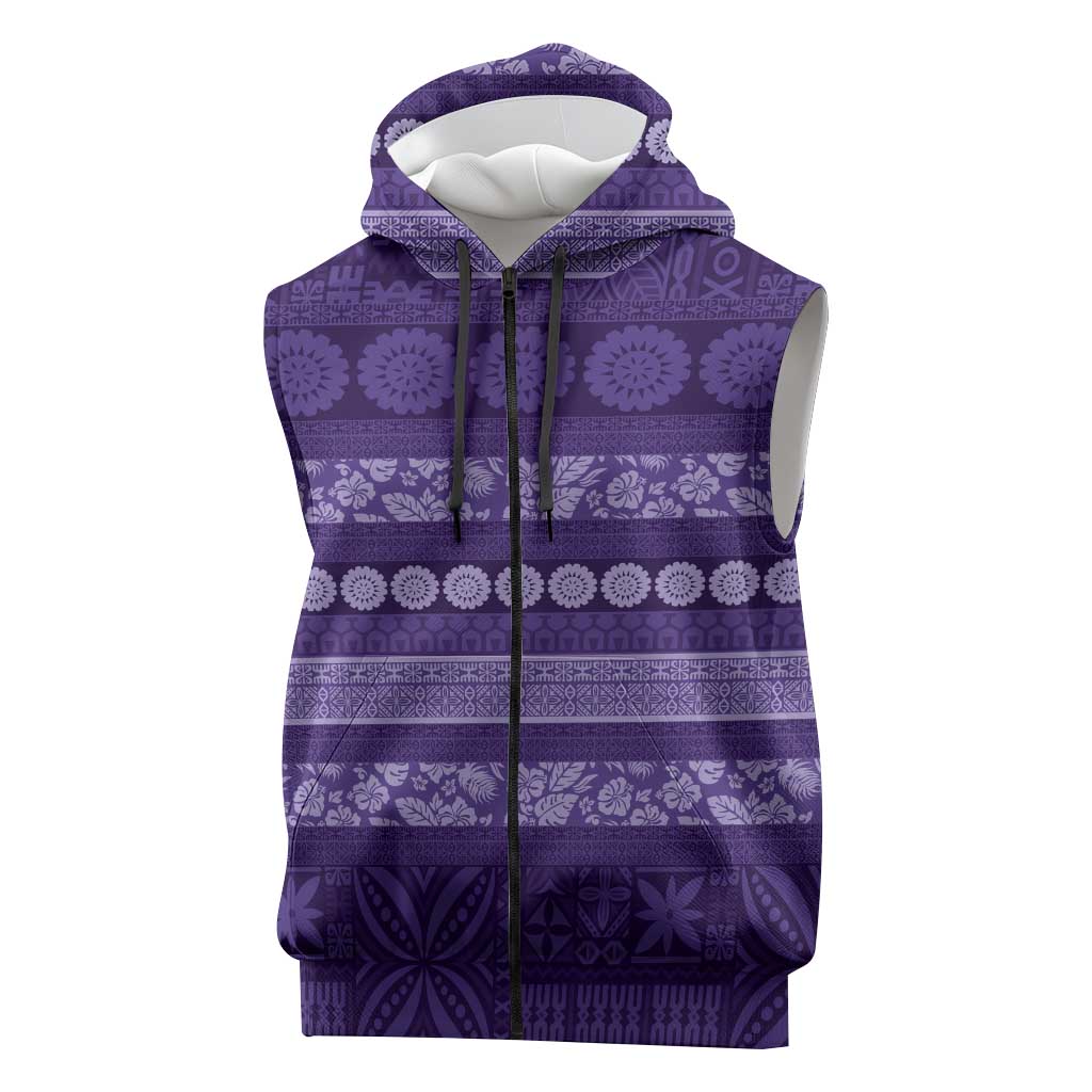 Fiji Marau na Kerisimasi Sleeveless Zip Hoodie Purple Tapa Masi Inspired Christmas LT9 Purple - Polynesian Pride