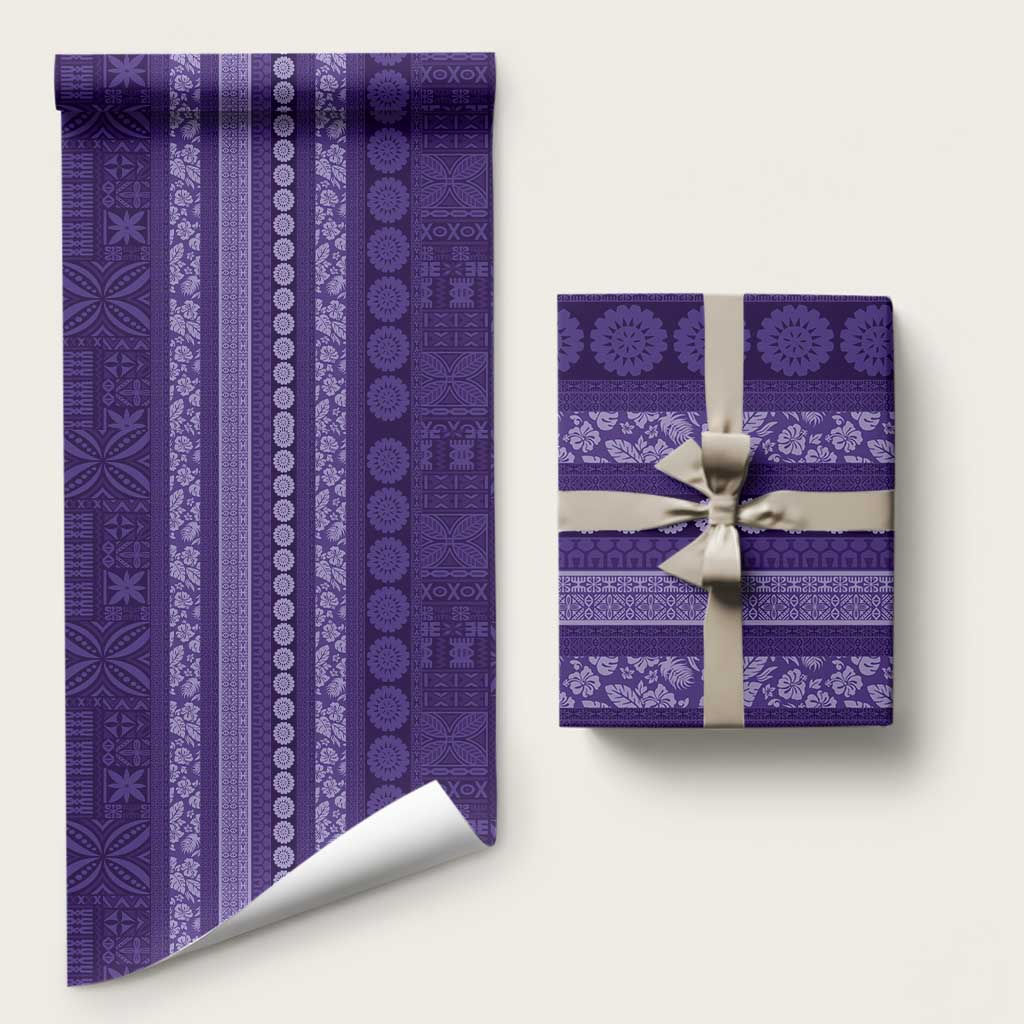 Fiji Marau na Kerisimasi Wrapping Paper Purple Tapa Masi Inspired Christmas LT9 58" × 23" Purple - Polynesian Pride