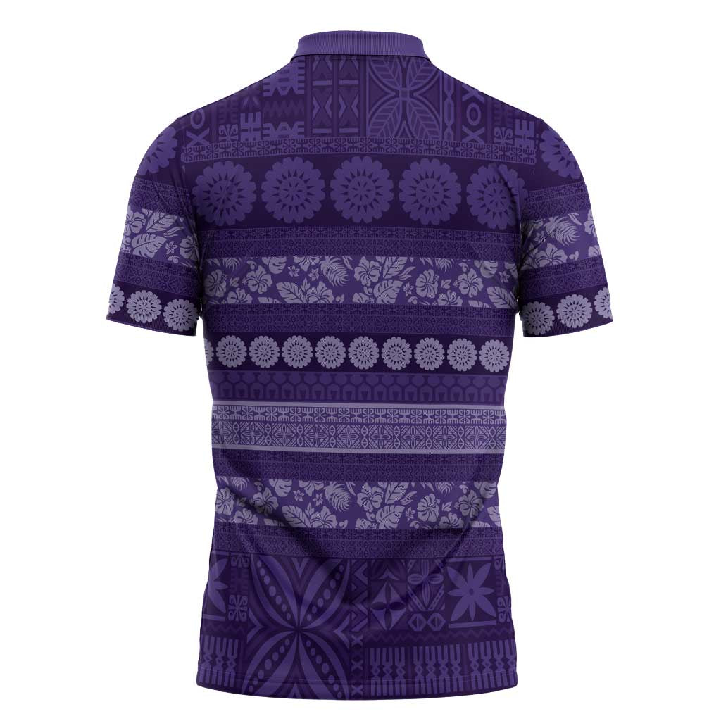 Fiji Marau na Kerisimasi Zipper Polo Shirt Purple Tapa Masi Inspired Christmas - Polynesian Pride