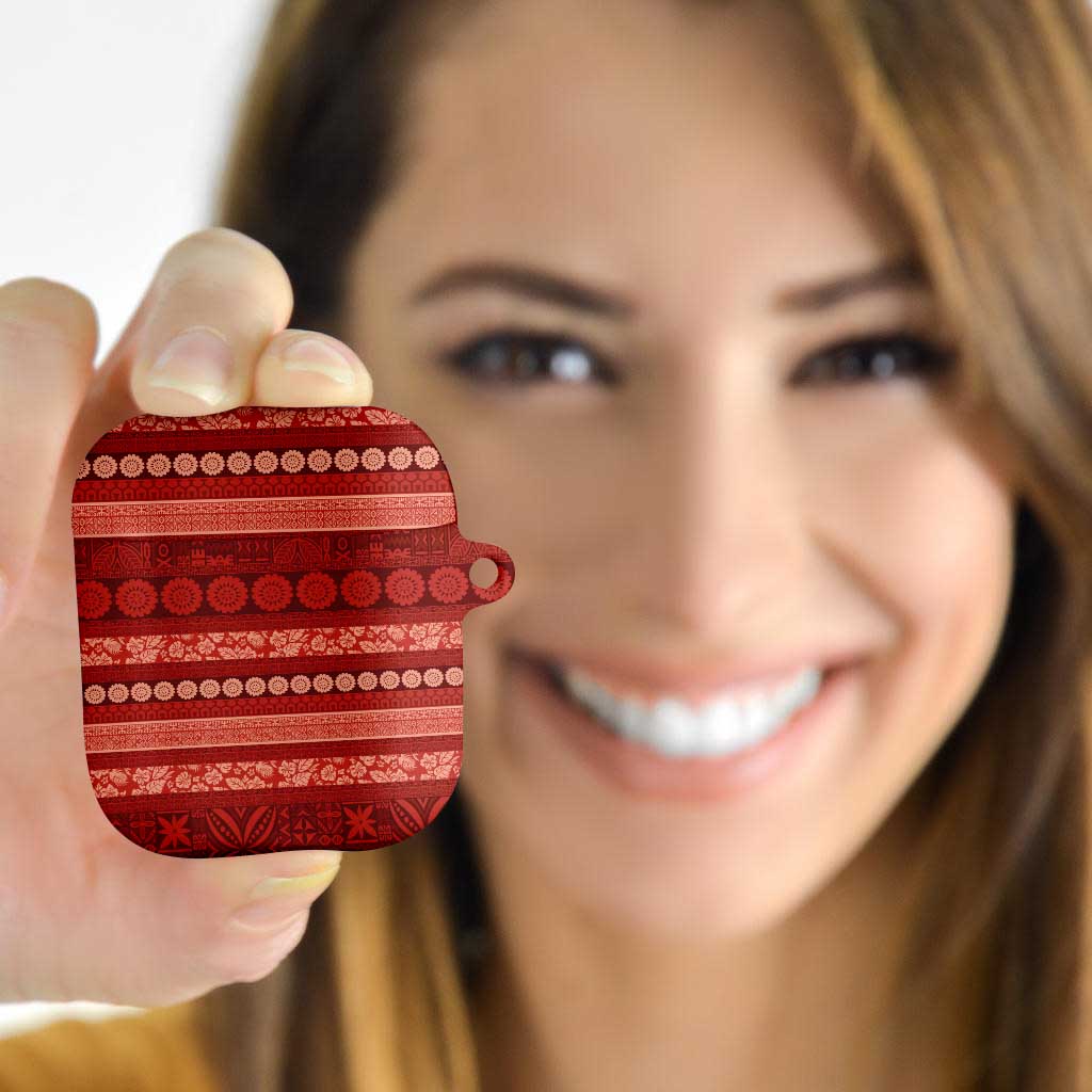 Fiji Marau na Kerisimasi AirPods Case Red Tapa Masi Inspired Christmas LT9 - Polynesian Pride