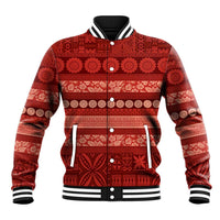 Fiji Marau na Kerisimasi Baseball Jacket Red Tapa Masi Inspired Christmas LT9 Unisex Red - Polynesian Pride