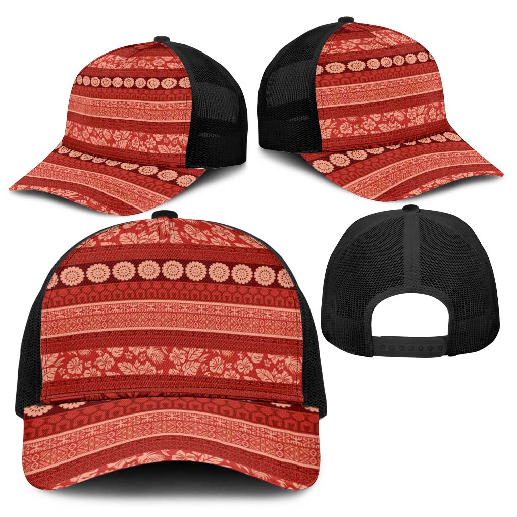 Fiji Marau na Kerisimasi Baseball Net Cap Red Tapa Masi Inspired Christmas - Polynesian Pride
