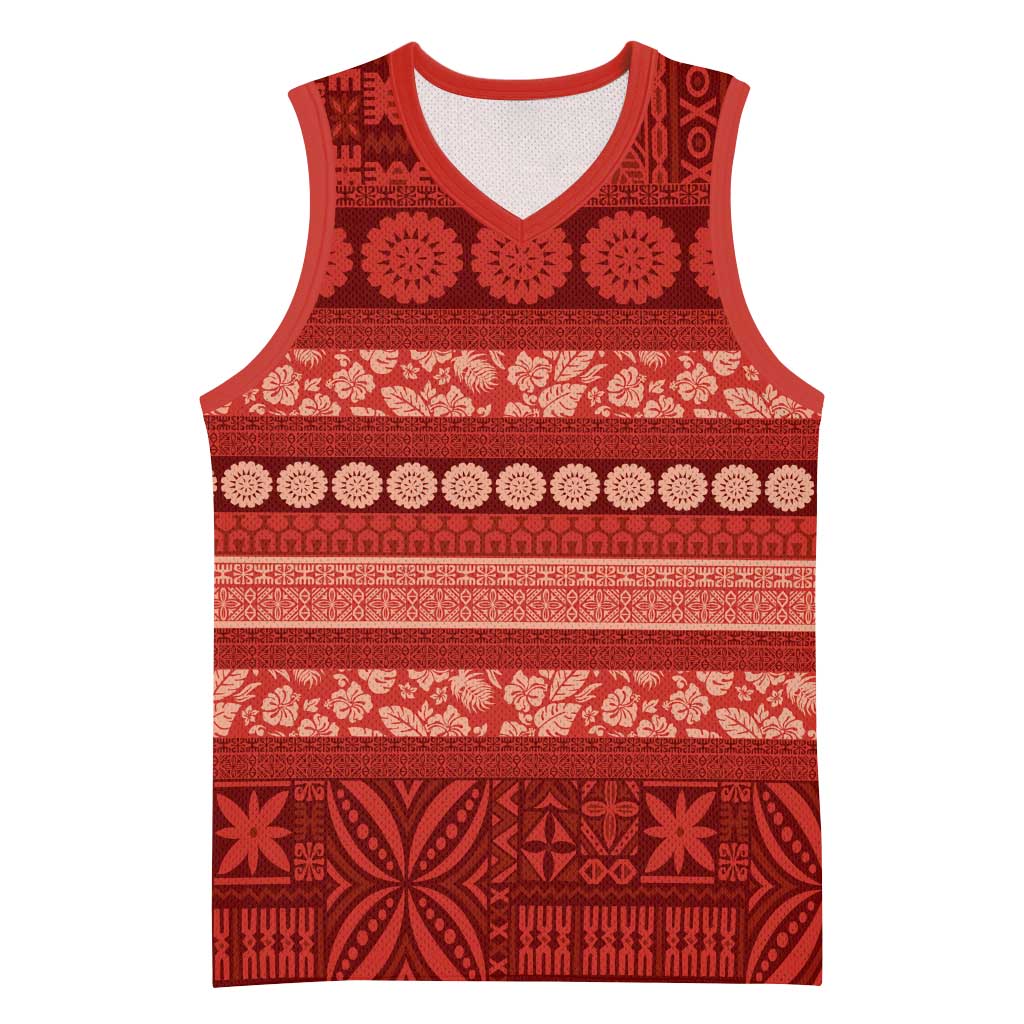 Fiji Marau na Kerisimasi Basketball Jersey Red Tapa Masi Inspired Christmas LT9 Unisex Red - Polynesian Pride
