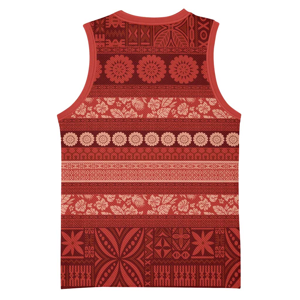 Fiji Marau na Kerisimasi Basketball Jersey Red Tapa Masi Inspired Christmas LT9 - Polynesian Pride