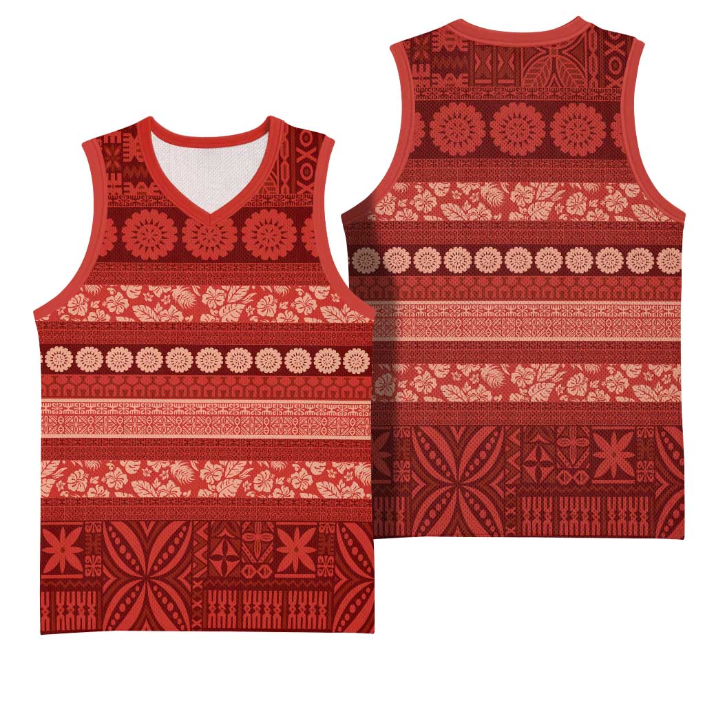 Fiji Marau na Kerisimasi Basketball Jersey Red Tapa Masi Inspired Christmas LT9 - Polynesian Pride