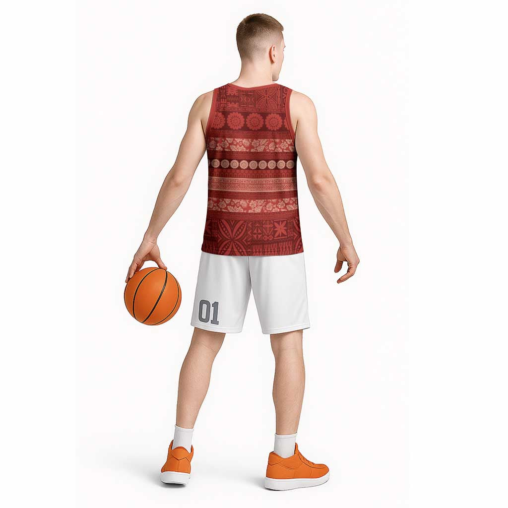 Fiji Marau na Kerisimasi Basketball Jersey Red Tapa Masi Inspired Christmas LT9 - Polynesian Pride