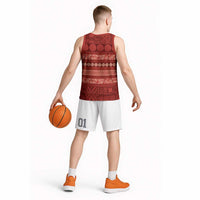 Fiji Marau na Kerisimasi Basketball Jersey Red Tapa Masi Inspired Christmas LT9 - Polynesian Pride