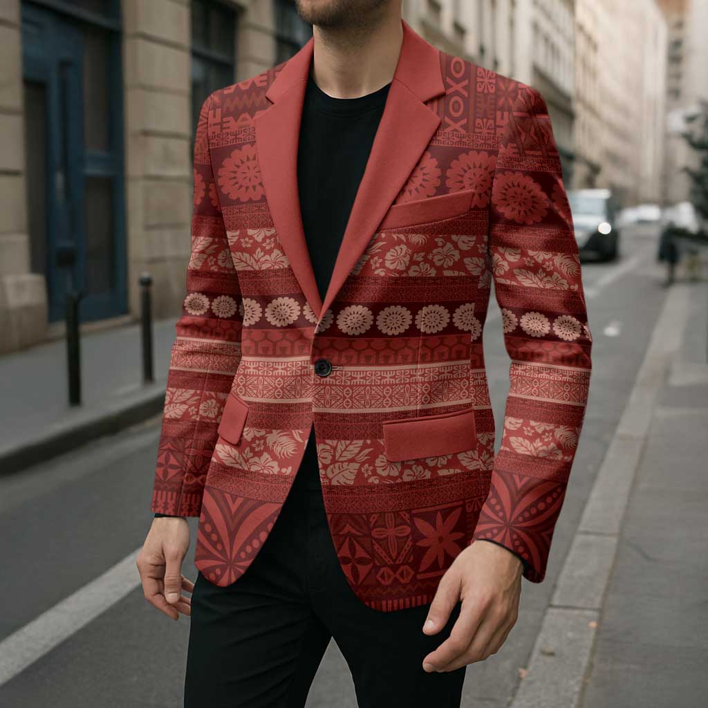 Fiji Marau na Kerisimasi Blazer Red Tapa Masi Inspired Christmas - Polynesian Pride