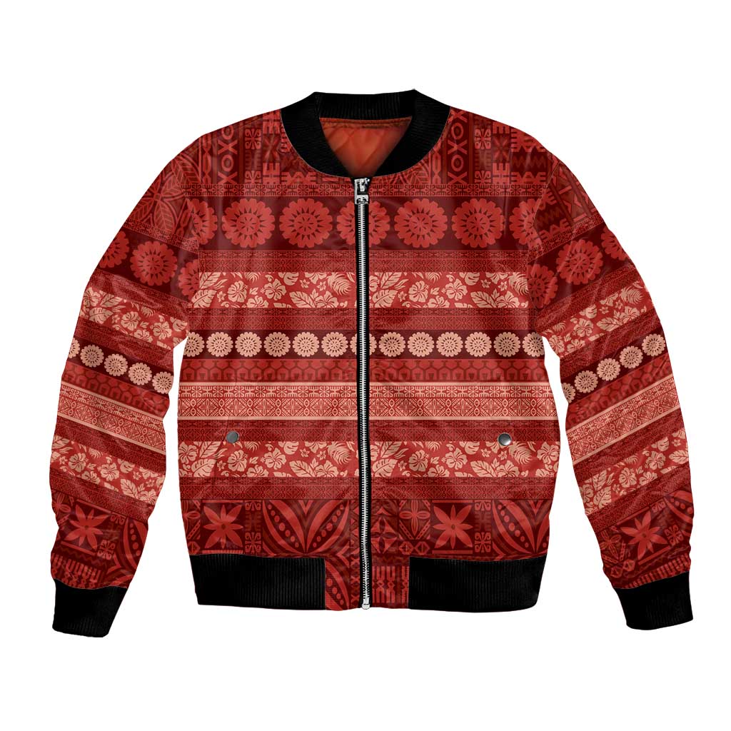 Fiji Marau na Kerisimasi Bomber Jacket Red Tapa Masi Inspired Christmas LT9 Unisex Red - Polynesian Pride