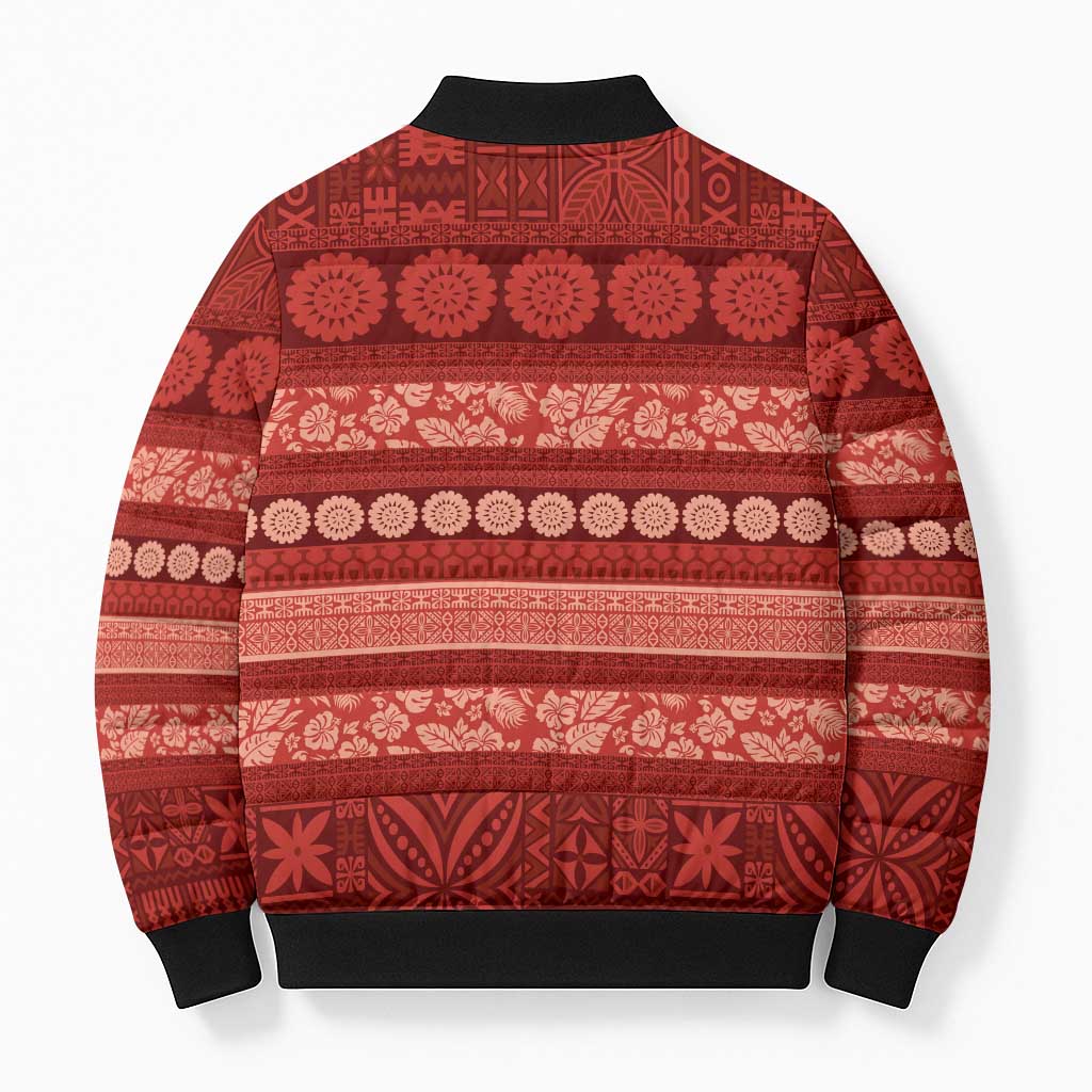 Fiji Marau na Kerisimasi Bomber Puffer Jacket Red Tapa Masi Inspired Christmas LT9 - Polynesian Pride