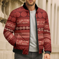 Fiji Marau na Kerisimasi Bomber Puffer Jacket Red Tapa Masi Inspired Christmas LT9 - Polynesian Pride