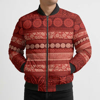 Fiji Marau na Kerisimasi Bomber Puffer Jacket Red Tapa Masi Inspired Christmas LT9 - Polynesian Pride