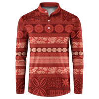 Fiji Marau na Kerisimasi Button Sweatshirt Red Tapa Masi Inspired Christmas LT9 Red - Polynesian Pride