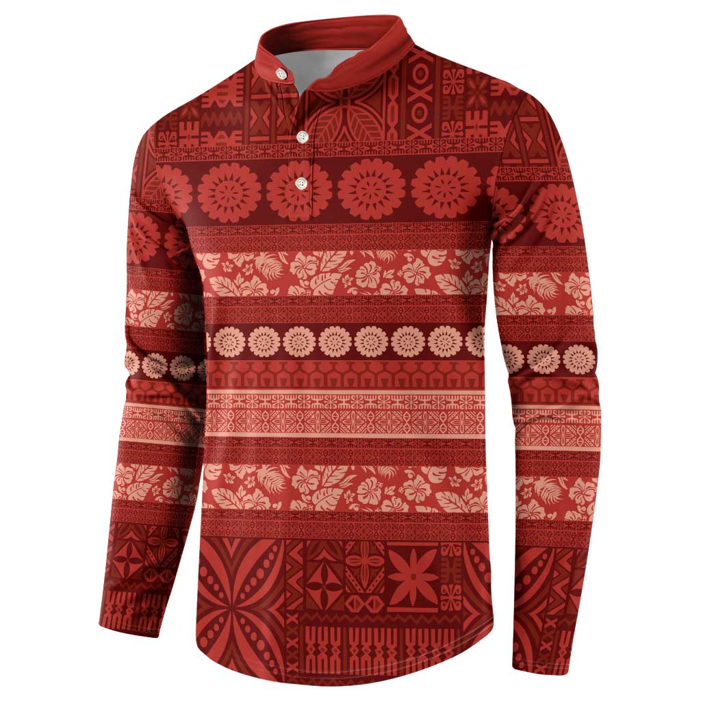 Fiji Marau na Kerisimasi Button Sweatshirt Red Tapa Masi Inspired Christmas LT9 - Polynesian Pride